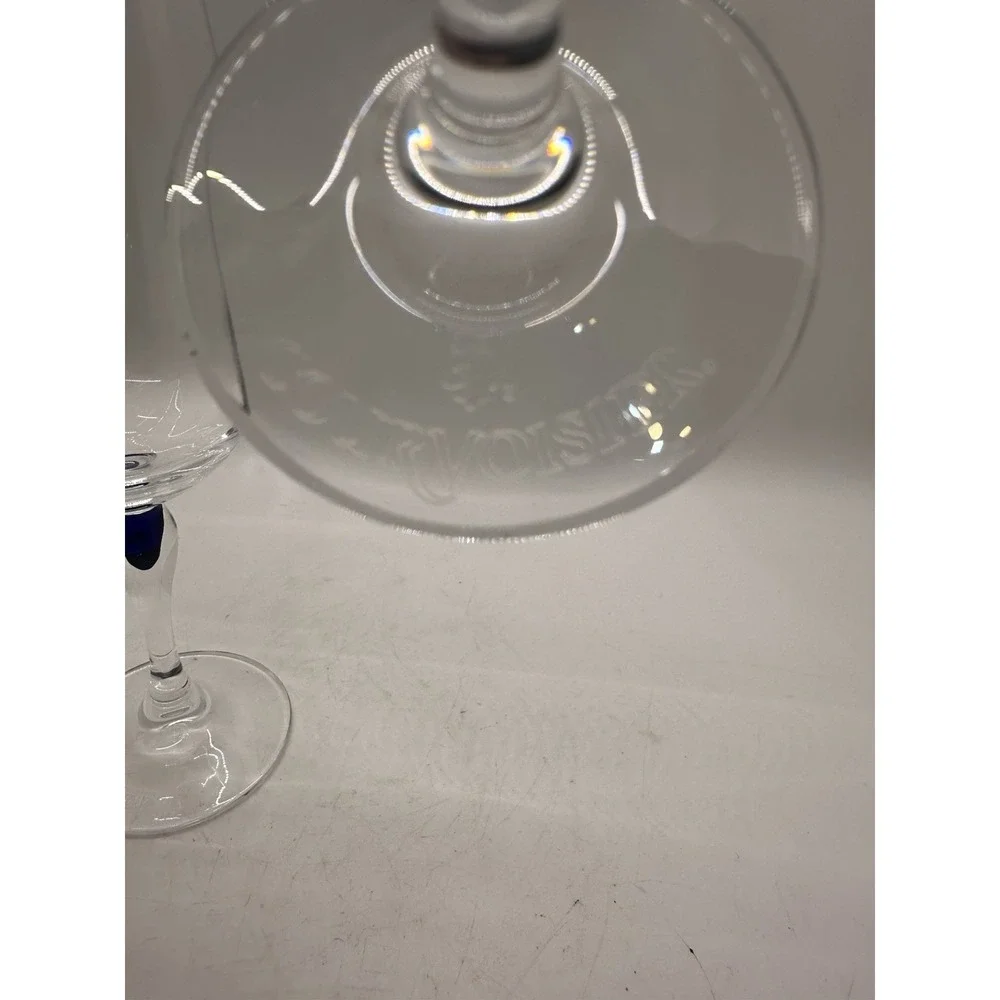 Pair Cristal d'Arques Courvoisier Blue Stem Lead Crystal Wine Glasses France